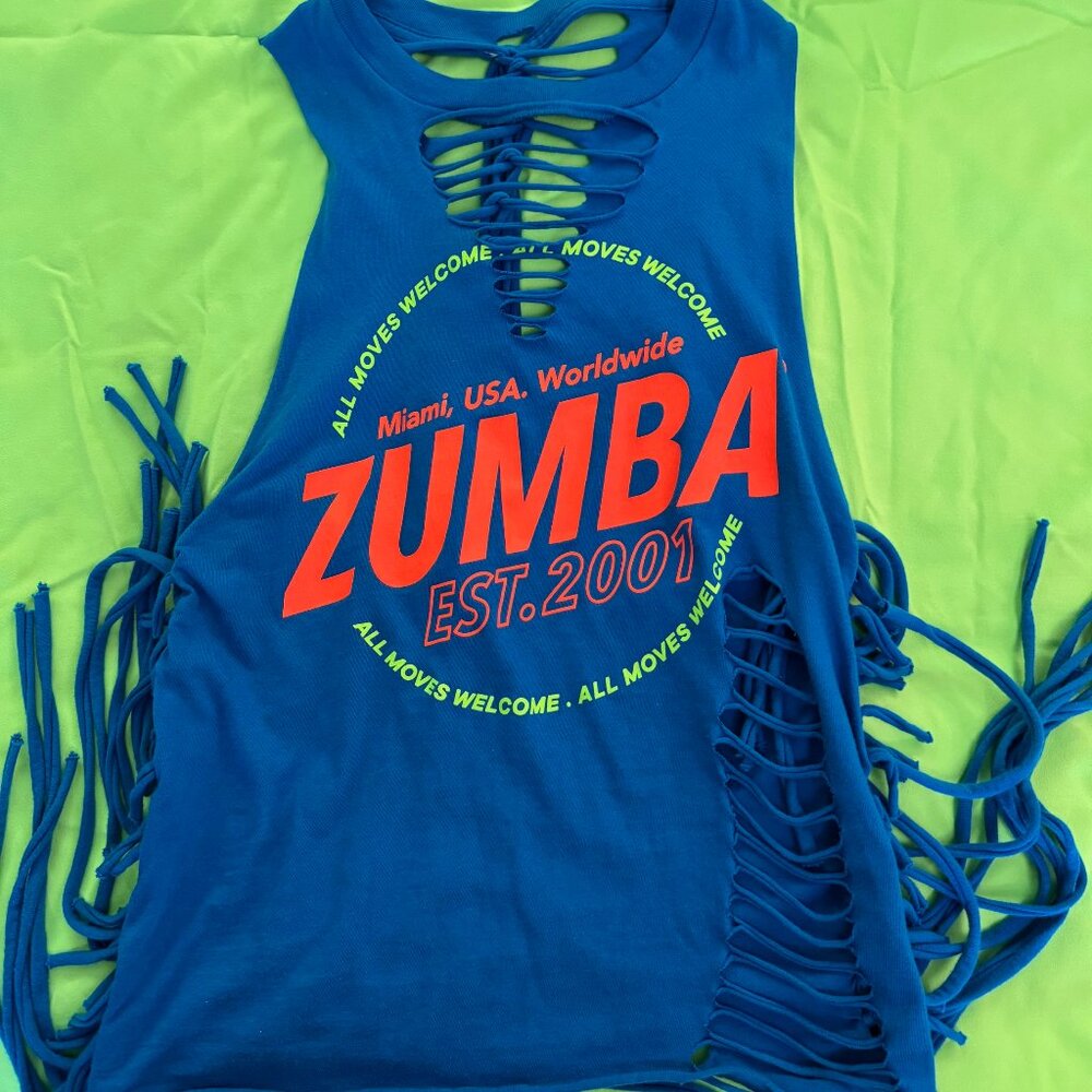 Zumba Fitness Blue Tank Top with Red Logo